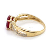 9CT YELLOW GOLD SYNTHETIC RUBY & DIAMONDS SET IN CROSSOVER PATTERN RING