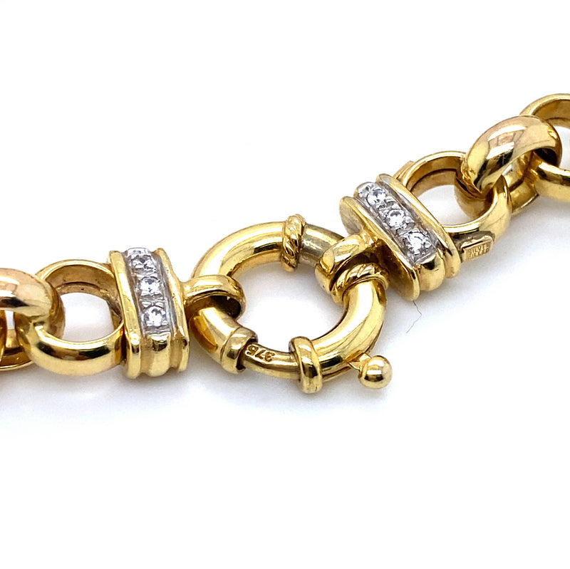 SILVER FILLED GOLD 21CM BELCHER BRACELET WITH CUBIC ZIRCONIAS