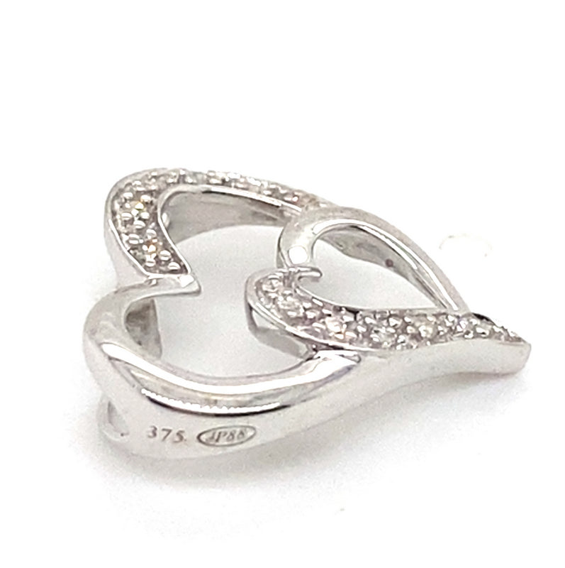 9CT WHITE GOLD DIAMONDS SET IN THE DOUBLE HEART PENDANT