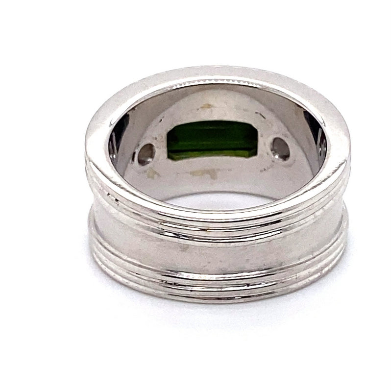 18CT WHITE GOLD RAIL EDGE TOURMALINE & DIAMOND DRESS RING VALUED @ $10799