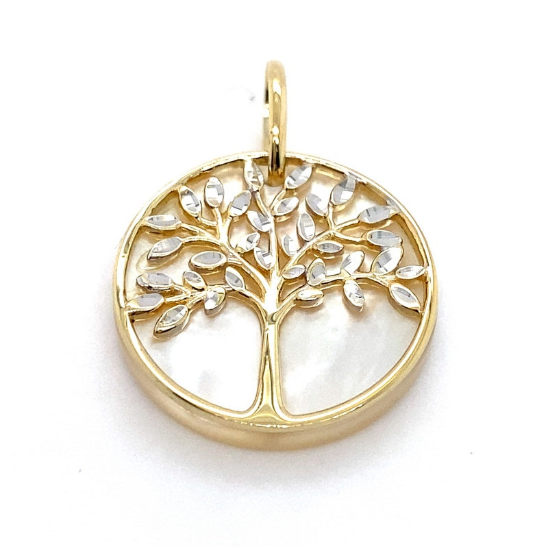 9CT YELLOW GOLD TREE OF LIFE MOTHER OF PEAL PENDANT TW 2.3g