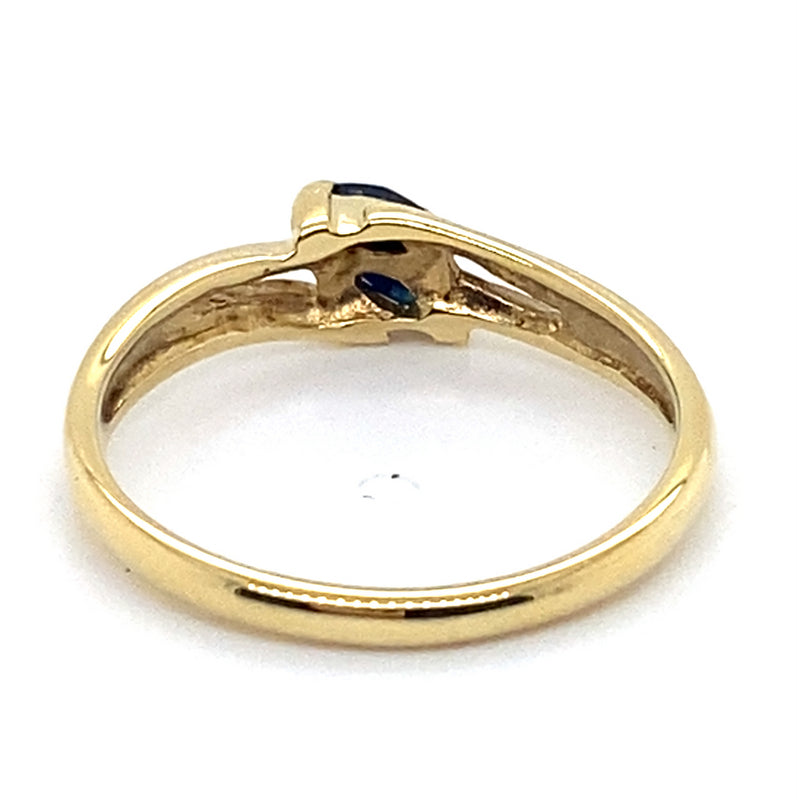 9CT YELLOW GOLD 2 MARQUISE CUT SAPPHIRES IN SPLIT SHOULDER DRESS RING