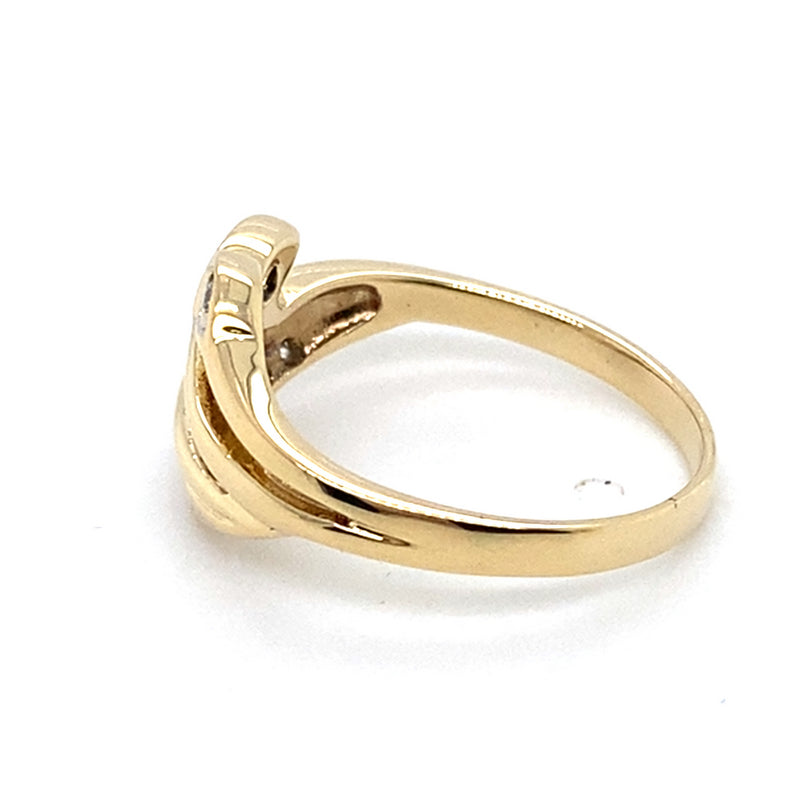 9CT YELLOW GOLD DIAMONDS SET IN CROSS OVER STYLE RING
