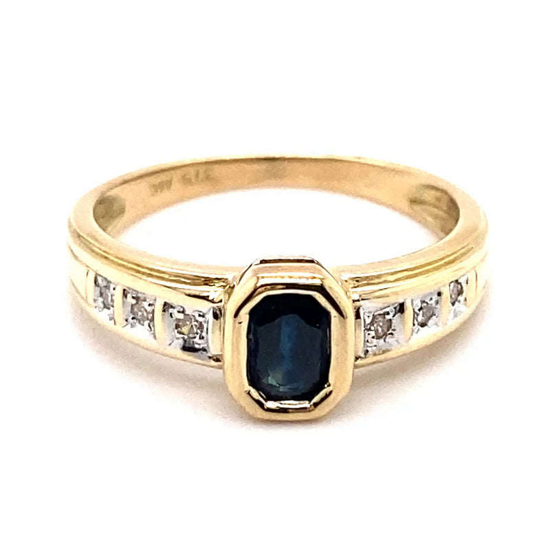 9CT YELLOW GOLD SAPPHIRE & DIAMOND DRESS RING
