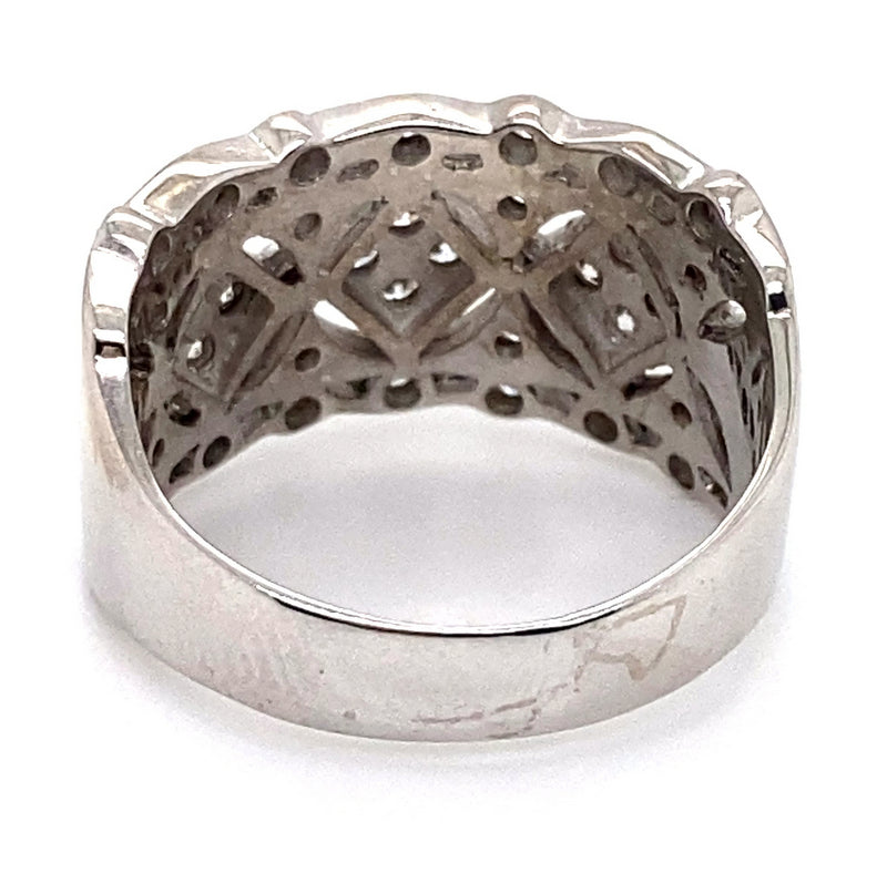 18CT WHITE GOLD FILIGREE THICKENED TOP DIAMOND DRESS RING VALUED @ $6599