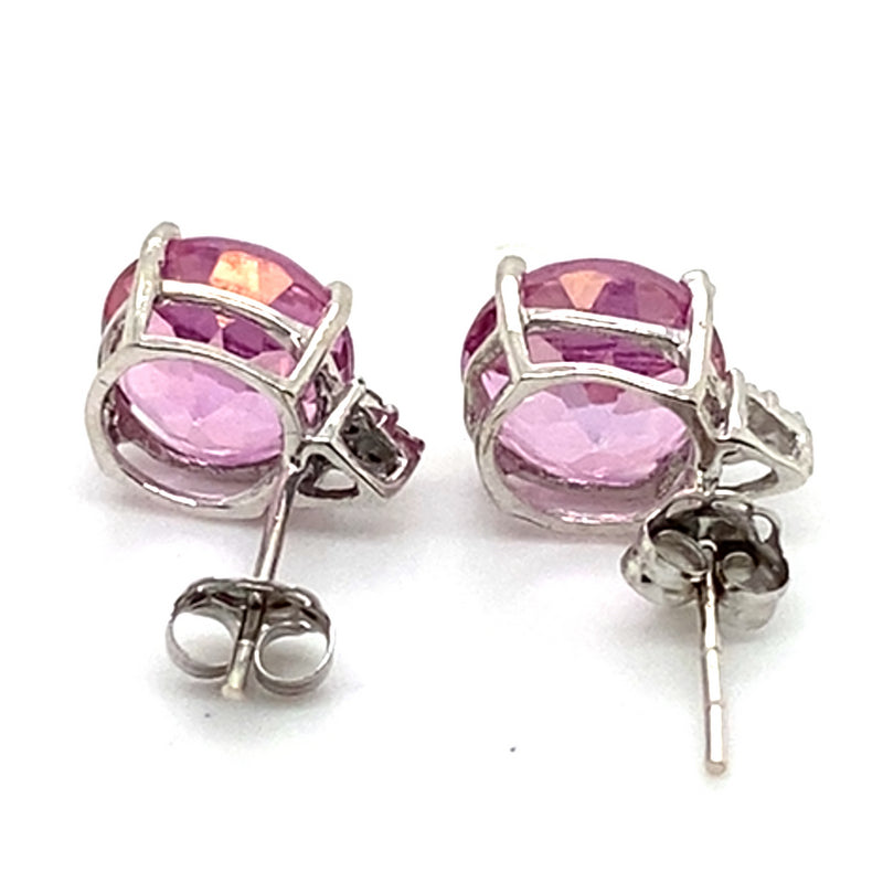 14CT WHITE GOLD CREATED PINK SAPPHIRE & DIAMOND EARRING