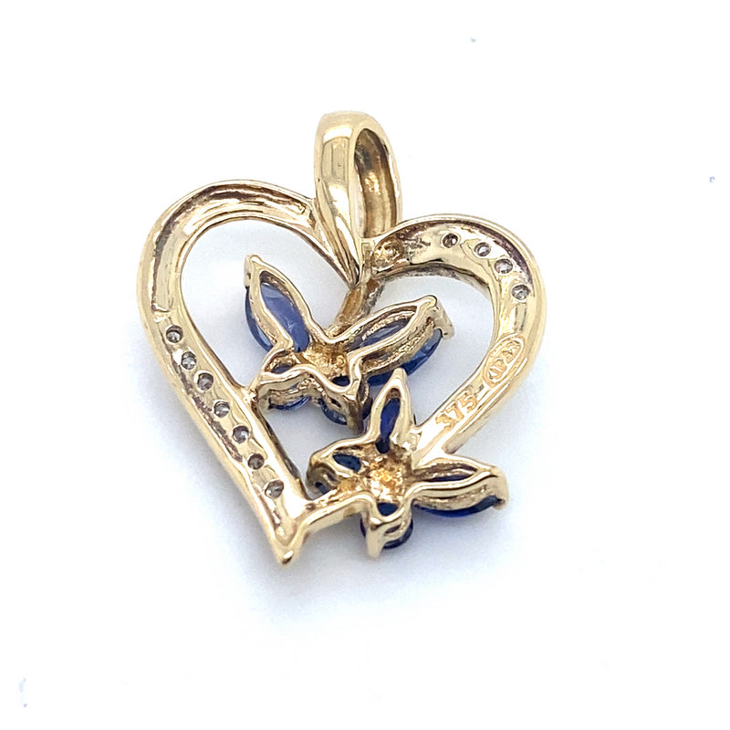 9CT YELLOW GOLD DIAMONDS & SYNTHETIC SAPPHIRE PENDANT