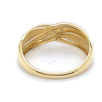9CT YELLOW GOLD 3 DIAMONDS SET IN CROSS OVER PATTERN DRESS RING
