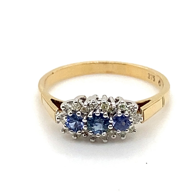 9CT YELLOW & WHITE GOLD DIAMOND & SAPPHIRE DRESS RING