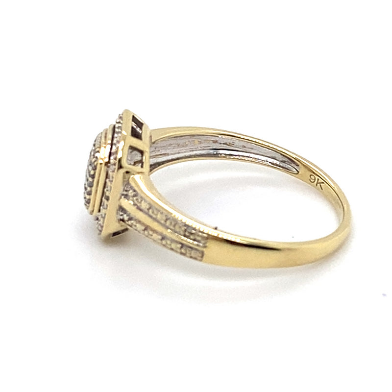 9CT YELLOW GOLD DIAMONDS SET IN RAISED CLUSTER DRESS RING