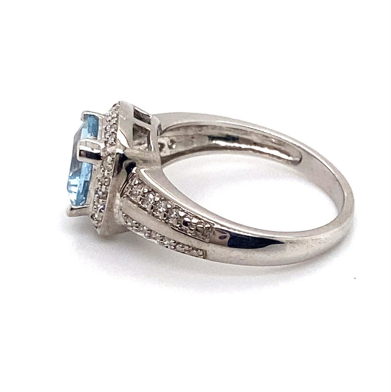 9CT WHITE GOLD AQUAMARINE & DIAMOND DRESS RING VALUED @ $2699