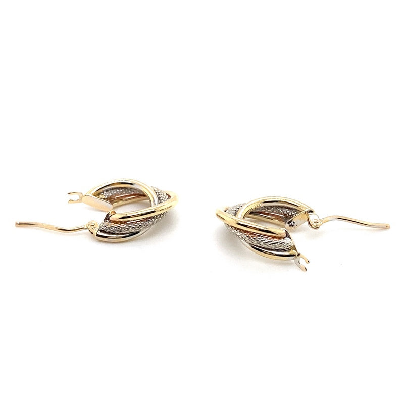 9CT YELLOW & WHITE GOLD THREE HOOP TWIST EARRINGS TW 0.9g