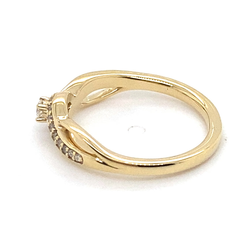 10CT YELLOW GOLD DIAMONDS SET IN CROSS OVER PATTERN DRESS RING