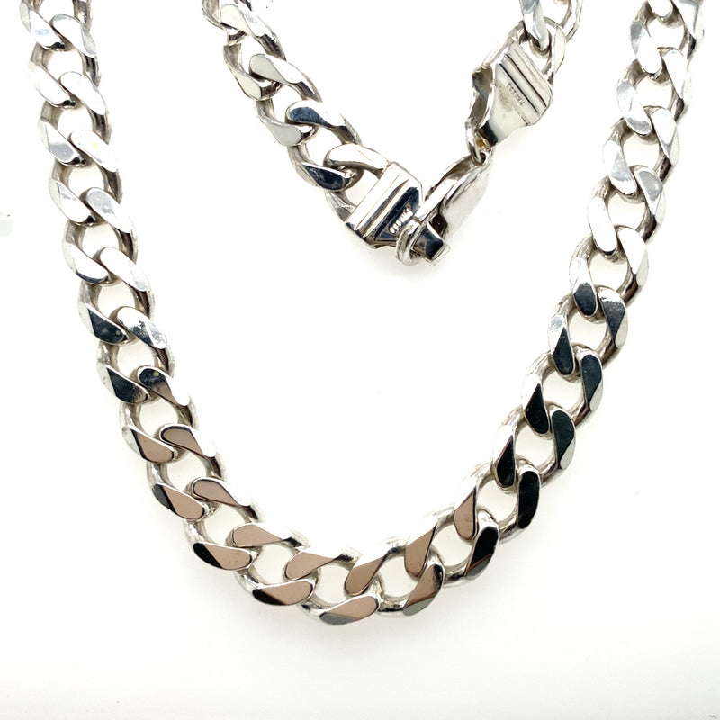 SILVER 57CM SOLID DIAMOND CUT CURB LINK CHAIN