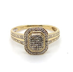 9CT YELLOW GOLD DIAMONDS SET IN RAISED CLUSTER DRESS RING
