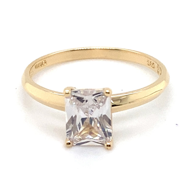 14CT YELLOW GOLD CUBIC ZIRCONIA SET IN RAISED SETTING DRESS RING