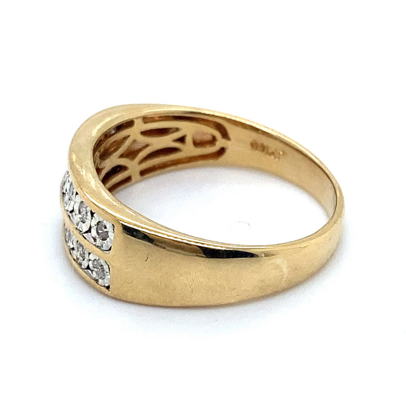 9CT YELLOW & WHITE GOLD THICKENED TOP DIAMOND DRESS RING VALUED @ $2499