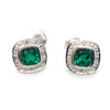 9CT WHITE GOLD SYNTHETIC EMERALDS SURROUNDED BY DIAMONDS IN STUD EARRINGS