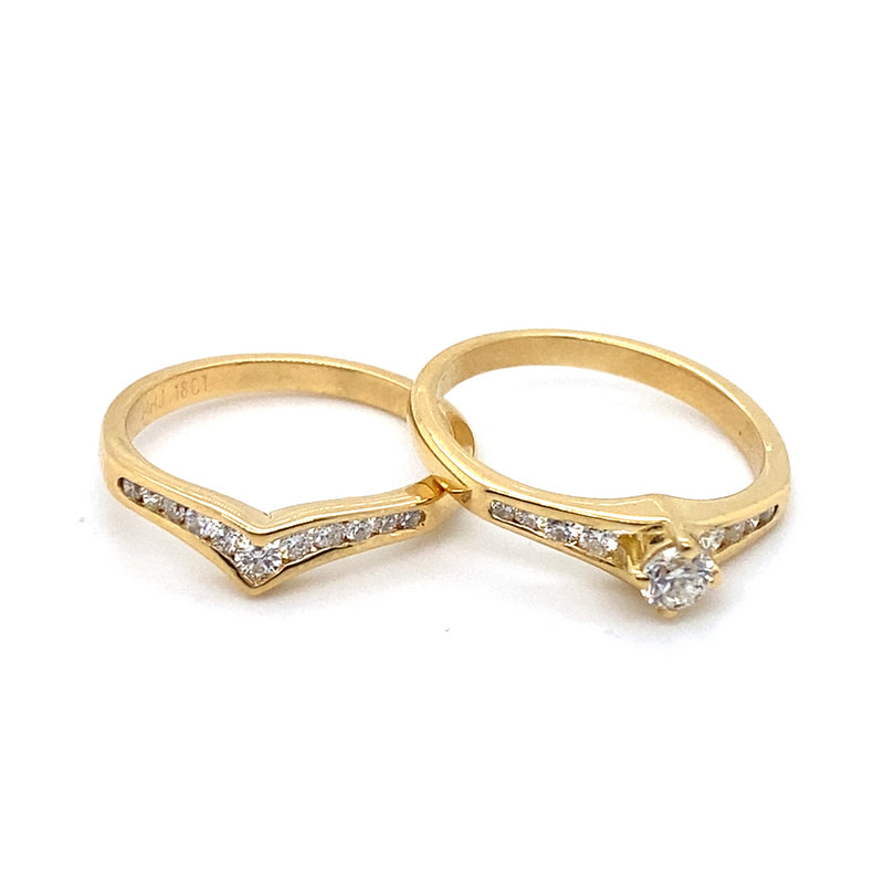 18CT YELLOW GOLD THICKENED TOP DIAMOND BRIDAL SET VALUED @ $4199