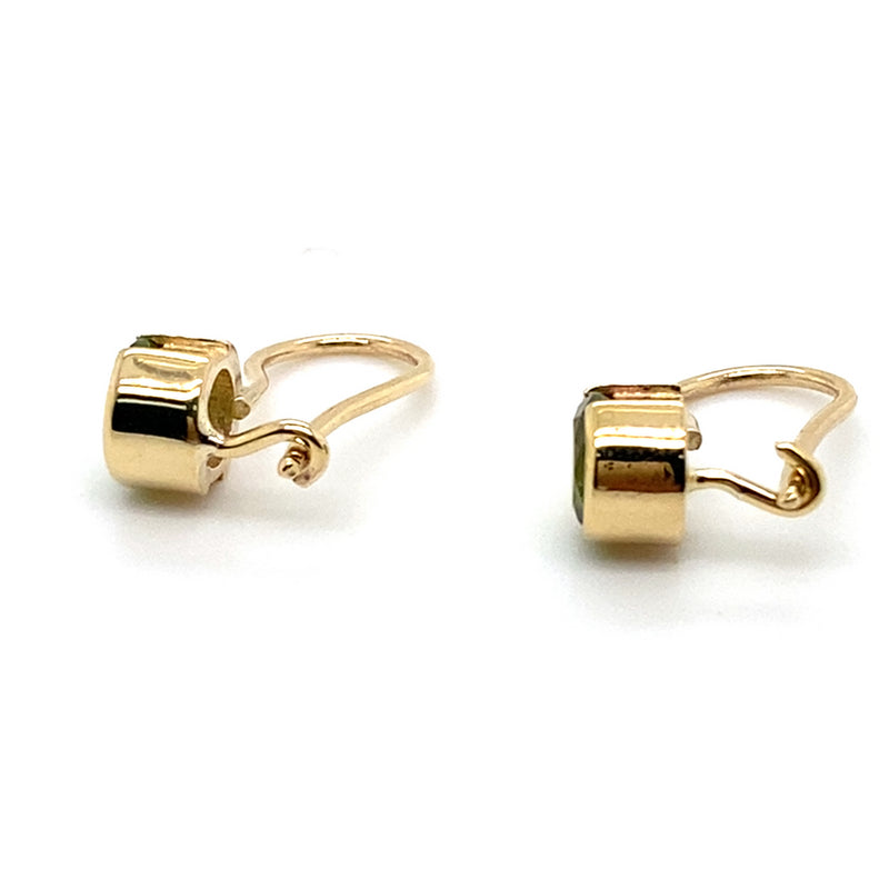 9CT YELLOW GOLD PERIDOT SEMI BEZEL SET IN DROP STYLE EARRINGS