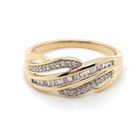 9CT YELLOW GOLD DIAMONDS SET IN THE CROSSOVER PATTERN RING