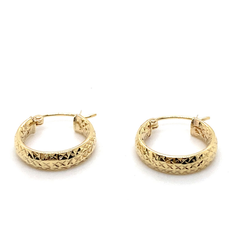 9CT YELLOW GOLD DIAMOND CUT PATTERNED SMALL HOOP EARRING