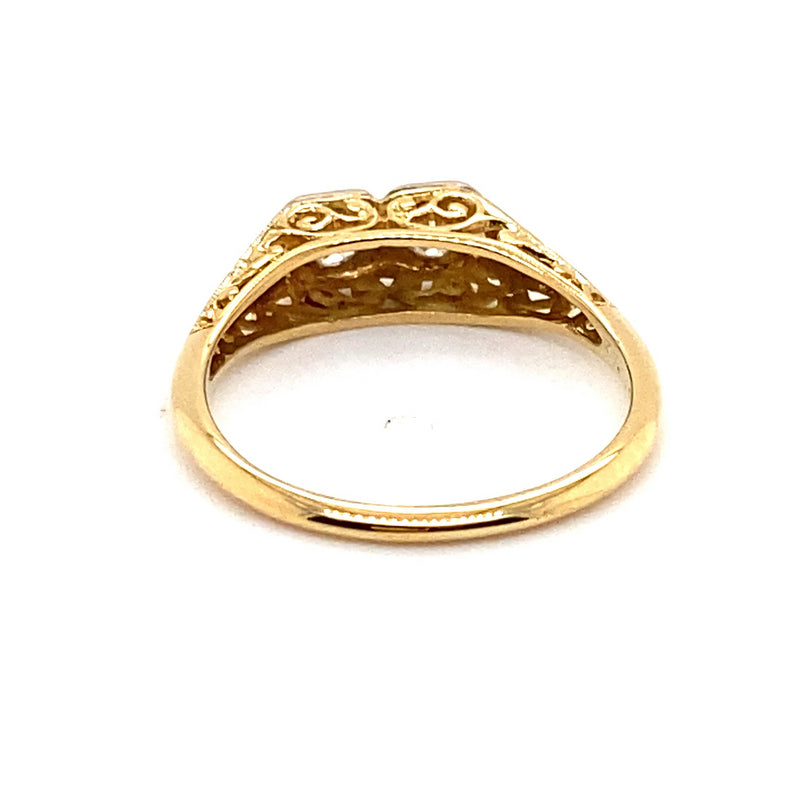 18CT YELLOW GOLD & PLATINUM ANTIQUE FILIGREE DIAMOND DRESS RING VALUED @ $2399