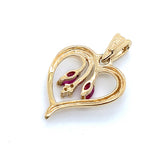 9CT YELLOW GOLD NATURAL RUBIES & DIAMONDS SET IN HEART SHAPE PENDANT