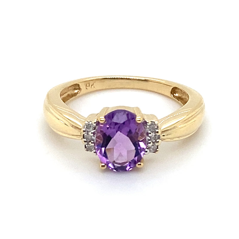 9CT YELLOW GOLD AMETHYST & DIAMOND DRESS RING