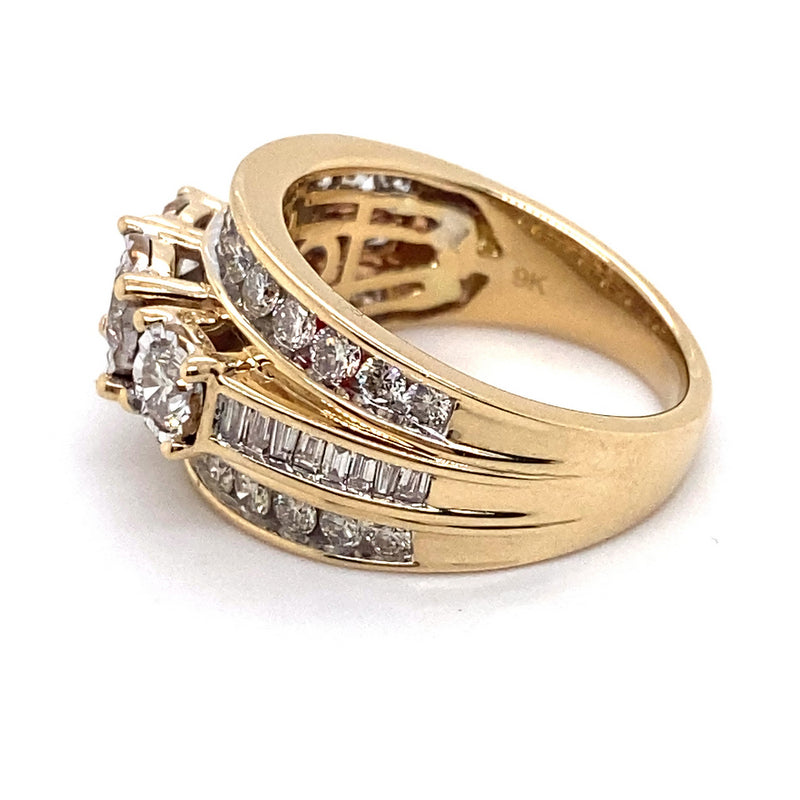 9CT YELLOW & WHITE GOLD THICKENED TOP DIAMOND DRESS RING VALUED @ $5499
