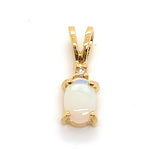 14CT YELLOW GOLD CABOCHON CUT OPAL & DIAMOND PENDANT