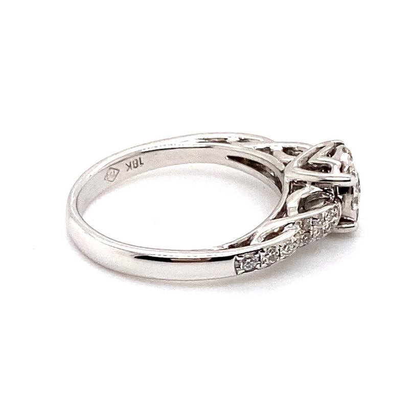 18CT WHITE GOLD ROLLING SHOULDER DIAMOND DRESS RING VALUED @ $2799