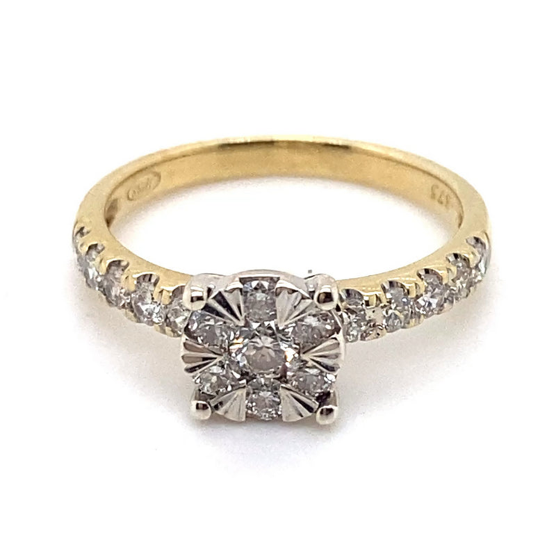 9CT YELLOW & WHITE GOLD THICKENED TOP STYLE DIAMOND DRESS RING VALUED @ $2899