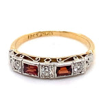 18CT YELLOW GOLD & PLATINUM GARNETS & DIAMOND DRESS RING VALUED @ $2099