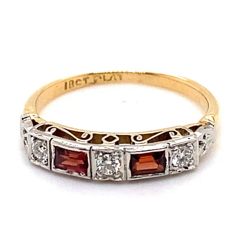 18CT YELLOW GOLD & PLATINUM GARNETS & DIAMOND DRESS RING VALUED @ $2099