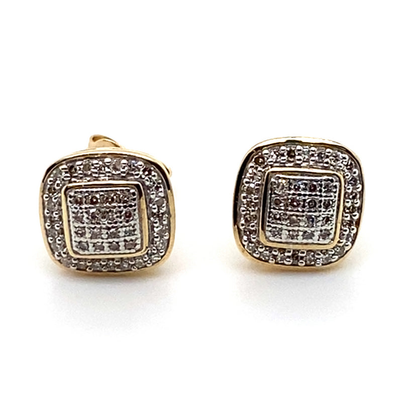 9CT YELLOW GOLD DIAMONDS SET IN THE CUSHION CLUSTER STUD EARRINGS