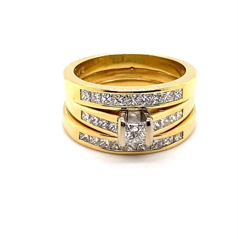18CT YELLOW & WHITE GOLD JOINED THICKENED TOP BRIDAL SET VALUED @ $7599