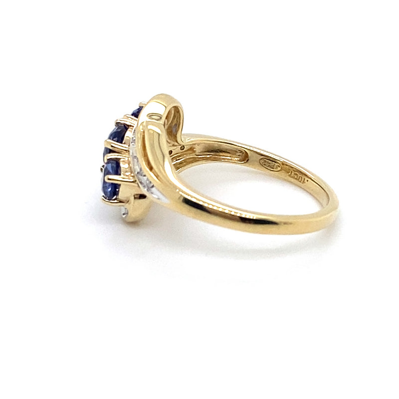9CT YELLOW GOLD SYNTHETIC SAPPHIRES & DIAMOND DRESS RING