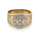 9CT TYELLOW GOLD FILIGREE PATTERN DIAMOND DRESS RING VALUED @ $2999