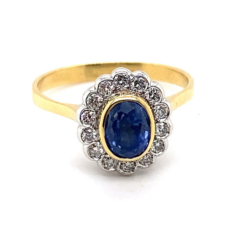 18CT YELLOW & WHITE GOLD SAPPHIRE & DIAMOND DRESS RING VALUED @ $7299