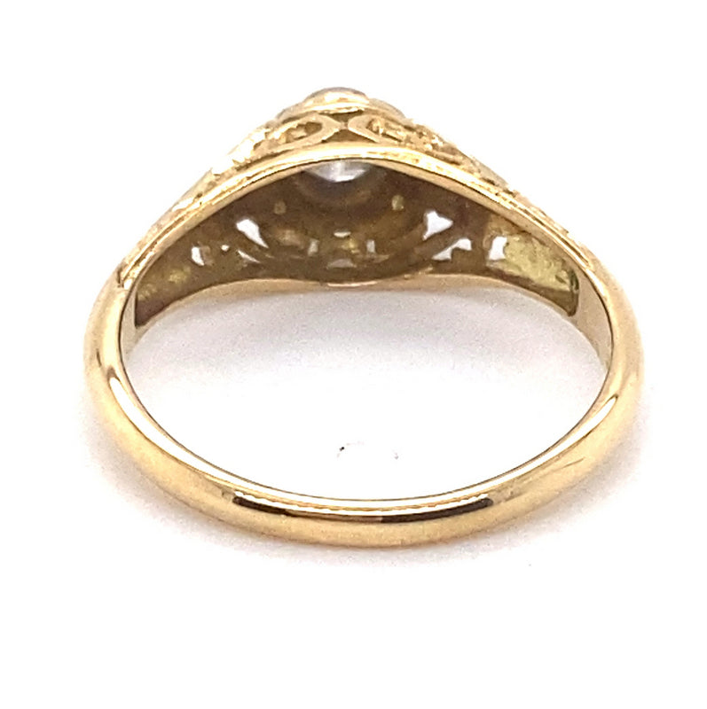 18CT YELLOW GOLD & PLATINUM SCROLL FILIGREE DIAMOND  DRESS RING VALUED @ $1699
