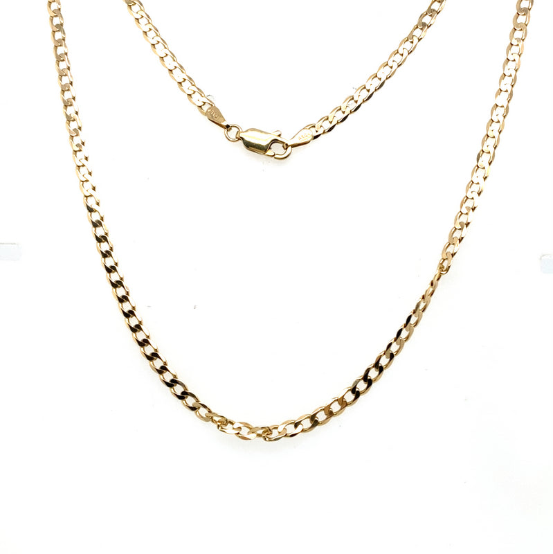 9CT YELLOW GOLD 50CM FLAT OPEN DIAMOND CUT CURB LINK CHAIN