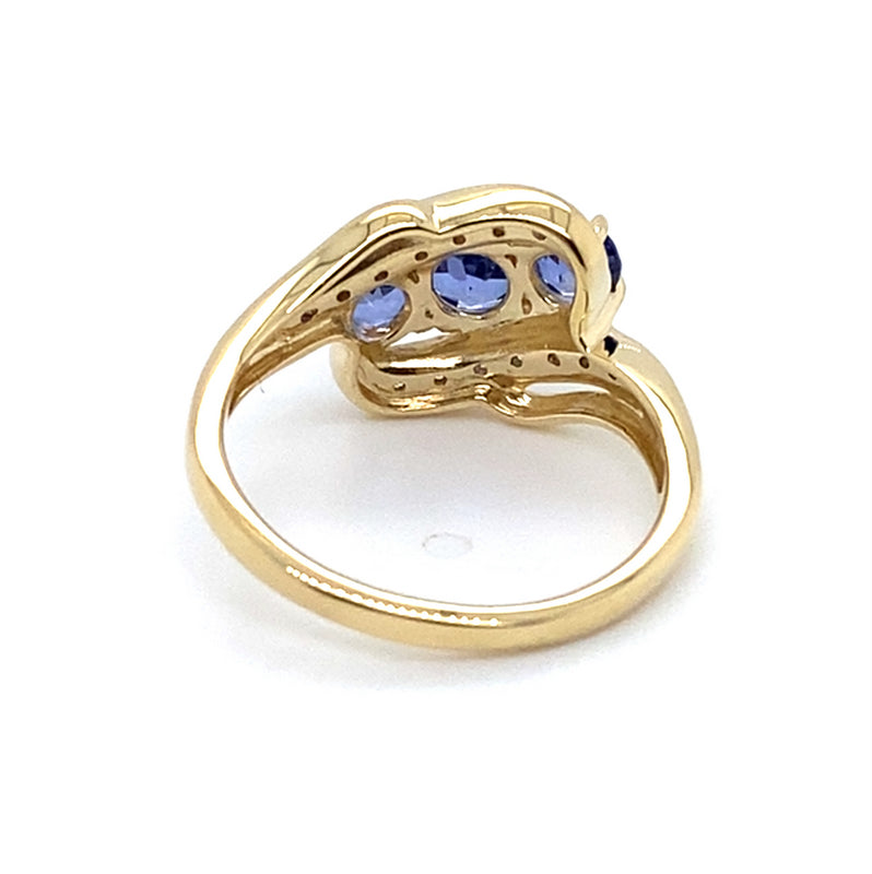 9CT YELLOW GOLD SYNTHETIC SAPPHIRES & DIAMOND DRESS RING