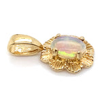 9CT YELLOW GOLD LIGHT OPAL SET IN FLOWER PATTERN PENDANT