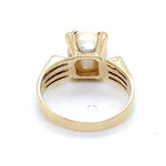 9CT YELLOW GOLD CULTURED PEARL SET IN SPLIT SHOULDER DRESS RING