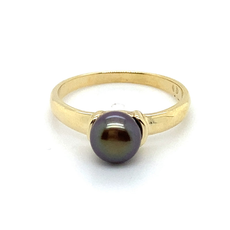 9CT YELLOW GOLD DYED CULTURED PEARL SET IN RING
