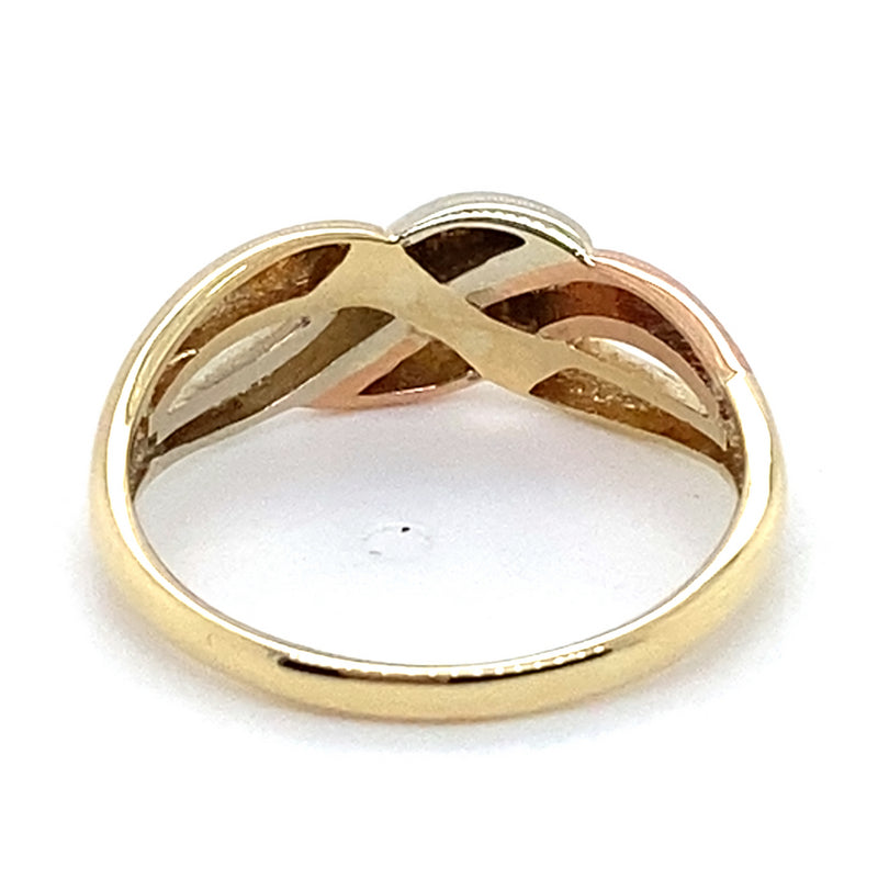9CT MULTI TONE GOLD CROSS OVER PATTERN DRESS RING