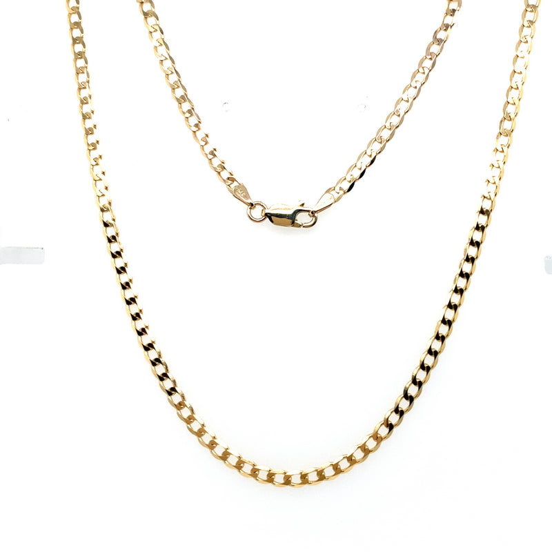 9CT YELLOW 55CM GOLD FLAT OPEN DIAMOND CUT CURB LINK CHAIN