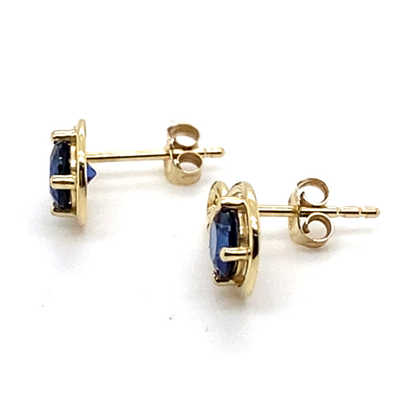 9CT YELLOW GOLD CRESTED SAPPHIRE & DIAMOND STUD EARRINGS
