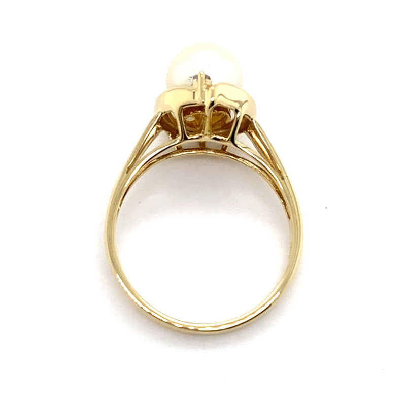 14CT YELLOW GOLD CULTURED PEARL & DIAMOND DRESS RING